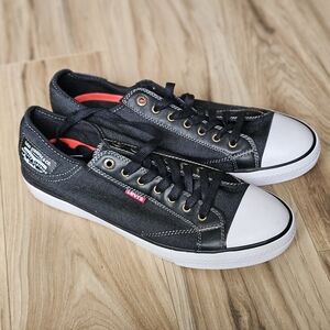 Levi Mens Casual Black / White Canvas  Flat Sneakers Size 11